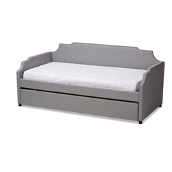 Baxton Studio Ally Modern and Contemporary Grey Fabric Upholstered Twin Size Sofa Daybed with Roll Out Trundle Guest Bed